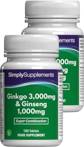 Ginkgo Biloba 3000mg & Koreanischer Ginseng 1000mg - 360 Tabletten - Geeignet für Veganer - Versorgung für bis zu 4 Monaten - SimplySupplements
