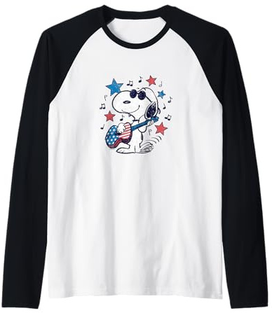 Snoopy Guitare Americana Stars and Stripes Manche Raglan