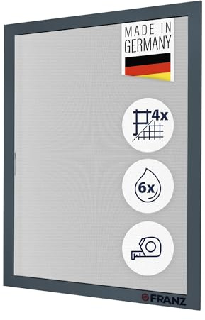 Fliegengitter nach Maß für Fenster – Insektenschutz Spannrahmen, vormontiert, ohne Bohren, maßgefertigt, Aluminium-Profile, Profiqualität, Made in Germany (Anthrazit, 90 x 110 cm)