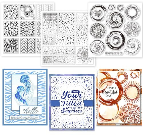 GLOBLELAND 3 Blatt Klare Stampl 15x15cm Kreiskonfetti Transparente Stempel Set Wasserwellen Silikonstempel Strukturiertem Hintergrund Clear Stamps für für DIY Journal Scrapbooking Fotoalbum