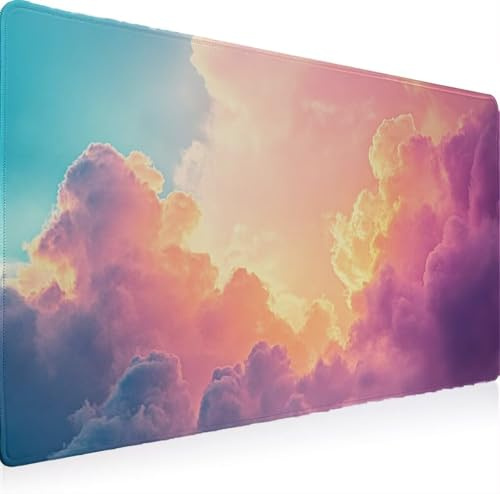 Tapis de Souris, Tapis Souris XXL 800 x 300 Gamer Mousepad, Rubber Base en Imperméable, Grand Bureau Gaming Mouse Pad Bords Cousus Imperméable Antidérapant pour Bureau Les Nuages Le Rêve W0G1-1033