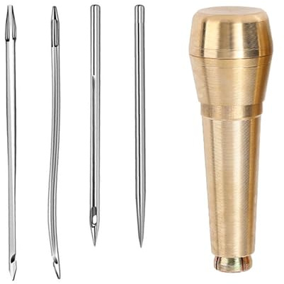 4 / 5Pcs Leather Stitching Tool with Hook Needle Sewing Awls Ergonomic Metal Handle Leather Shoe for Sewing Curved Hook Awl Needle