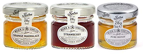 Mixed Pack - Wilkin & Sons of Tiptree Strawberry / Honey / Orange Marmalade Preserves - 8 x 28g Mini Jars of Each Flavour - 24 Unit Mixed Pack - Breakfast Essentials