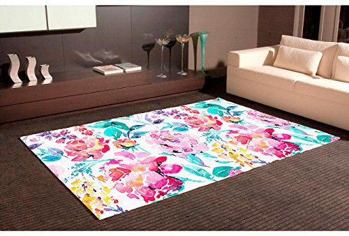 Teppich verschiedene Maßnahmen Aquarell Rosen PVC | bunt | Teppichboden PVC | Boden vinilico | Zuhause 95 x 120 cm