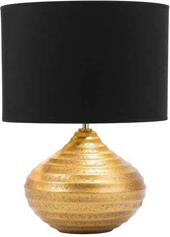 Beliani Lampe de Table Chevet en Céramique Dorée avec Abat-jour Noir E27 Max 60W Design Élégant et Tendance pour Salon ou Chambre Glamour et Chic