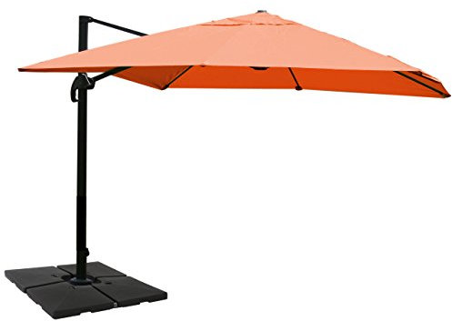 Mendler – Sombrilla de hostelería HWC de A96, 3 x 4 m (ø5 m) poliéster Aluminio/Acero 26 kg, Terrakotta mit Ständer, drehbar
