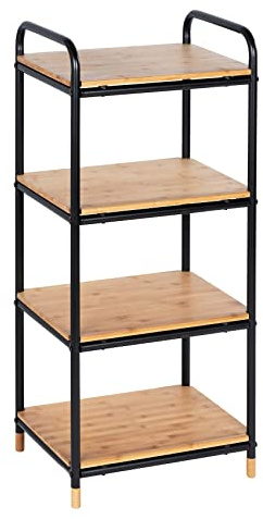 WENKO Regal Loft aus Bambus mit 4 Etagen - Badregal, Wohnregal, Bambus, 42 x 94.5 x 33.5 cm, Braun, Schwarz, 94.5 x 33.5 x 42 cm
