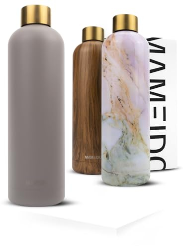 MAMEIDO Insulated Water Bottle 750ml - Leak-Proof 18/8 Stainless Steel Thermo Flask (Taupe Grey Gold, 0,75l)