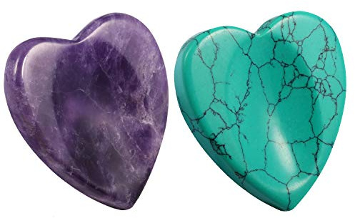 Nupuyai Grüner Howlith Türkis &Amethyst Handschmeichler Herz Daumenstein | Handschmeichler Stein, Kristall Heilstein, Glücksbringer Taschenstein, Reiki Heilenergie für Meditation Chakra Massage