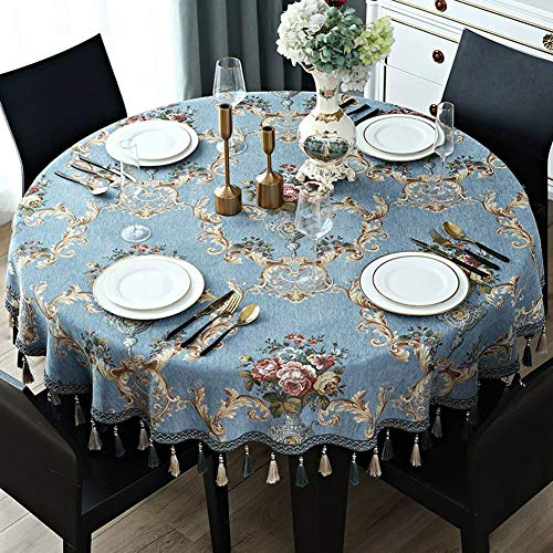 Lsimeru Tischdecke Rund Garten 120cm Blau Vintage Blumen Muster Tischtuch Gartentischdecke Draussen Aussenbereich Tischwäsche Fleckschutz Tafeldecke Tischdekoration