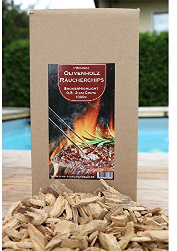 Deggelbam Olivenholz Premium Räucherchips 1Kg 5mm-25mm // Chips Olive zum Smoken und Räuchern // BBQ // Grillen // 100% Bio