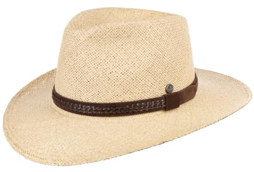LIERYS Cappello Panama Walkerson Uomo - Made in Ecuador da Sole Paglia Estivo con Fascia Pelle Primavera/Estate Estate - L (58-59 cm) Natura