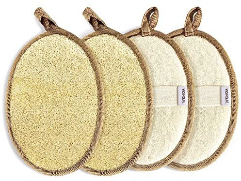 YIQINGJIE Éponge naturelle de luffa exfoliante pour le corps (paquet de 4), douce et facile à faire mousser, faite d'éponges de luffa en fibres végétales naturelles, pour hommes et femmes, Brown