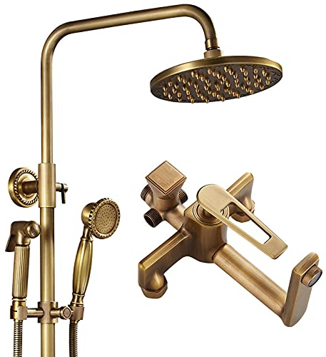 Wieoc Regendusche Set Antik Bronze Badarmaturen mit Duschkopf Handbrause Messing Wand Badewanne Wasserhahn Mischbatterie