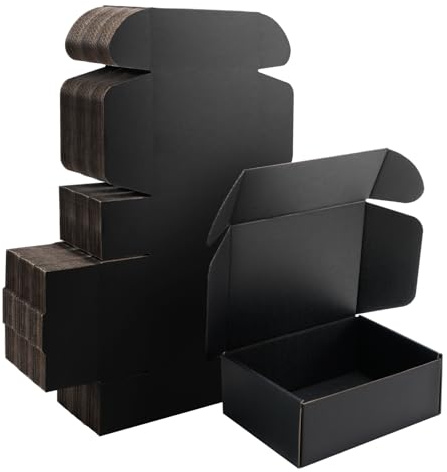 Yidomto Versandkartons für kleine Unternehmen, 20,3 x 15,2 x 7,6 cm, Schwarz, 25 Stück | Stabile ECT 32 Versandkartons aus Wellpappe, einfache Montage für Verpackung, Versand, Geschenk & E-Commerce-Verpackung