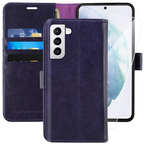 MONASAY for Galaxy S22 5G Wallet Case,6.1 inch [Included Screen Protector][RFID Blocking] Flip Folio Leather Cell Phone Cover with Credit Card Holder for Samsung Galaxy S22 5G,Purple