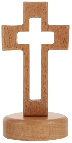 Veemoon Wooden Christ Cross Stand, Standing Table Cross Wooden Ornament Rustic Wall Handmade Decor Halloween Christmas for Home, Tabletop Display, Religious for Christians