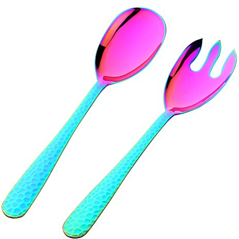 BISDARUN 30,8CM Salatbesteck aus Edelstahl, Regenbogen Salatlöffel und Salatgabeln Spülmaschinengeeignet & Spiegelpoliert