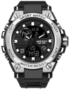Reloj deportivo digital para hombre, estilo G, impermeable, pantalla grande de 53 mm, táctico, militar, deportivo, militar, militar, para exteriores, para hombre, plata, Deportes/Militar