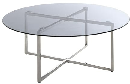 HAKU Couchtisch Edelstahl, grau, Edelstahl, Sicherheitsglas 8 mm - Maße: H 40 cm x Ø 100 cm, Style: Art Deco