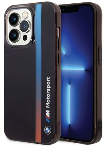 BMW telefonfodral för iPhone 14 Pro Max i svart IML-remsa bleknar trefärgad, anti-repor PC/TPU, bekvämt och hållbart hårt fodral med tillgängliga portar, stötdämpning och signaturlogotyp