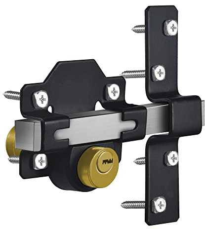 HeavenBird Serrure de portail longue portée 50 mm, double verrouillage, en acier inoxydable, pour portail en bois, 5 clés