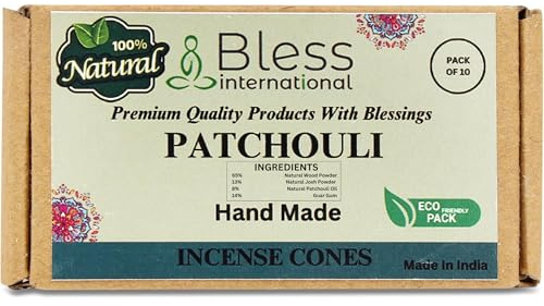 Bless International Patchouli Incense-Cones Handmade-Hand-Dipped Organic-Chemicals-Free for-Purification-Relaxation-Positivity-Yoga-Meditation The-Best-scents (10 Count)