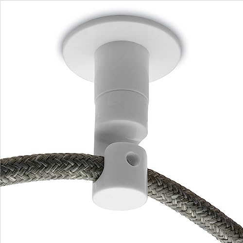 AMARCORDS – 5 Deckenpins für Lampen und Aufhängungen. Vertikaler herunterklappbarer Deckenhaken mit sichtbarer Kabelverstellung – Elektrokabel-Dezentralisierung in der Farbe WEISS