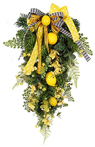 Belupai Künstliche Blumengirlande mit Zitronenbeere, 39,9 Cm, Künstlicher Zitronentropfen-Kranz ohne Dekorative Girlande für Zuhause, Fenster, Wand, Hochzeit, Party, Dekoration(#1)
