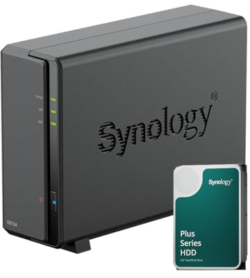 Synology DS124 NAS-Bundle 1 GB mit 1 Synology Festplatte 12 TB HAT3300, unmontiert, Schwarz