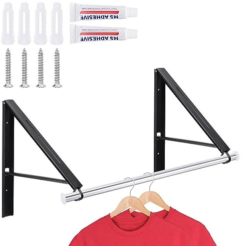 QUARKZMAN 2Stk Einziehbar Kleidung Trockengestell Wandmontage Aluminum Klappbar Kleidung Aufhänger für Trocknen Kleidung Bad Schlafzimmer Balkon und Waschküche Schwarz