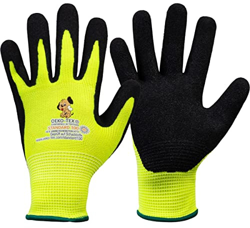 Safetytex Arbeitshandschuhe Kinder Nitril OEKO-TEX® Gelb Gr.5 ca.8-10 Jahre | Schutz, Komfort, Kinderhandschuhe, Gartenhandschuhe, Kids, strapazierfähig, rutschfester Griff, atmungsaktiv