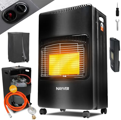 NAYVER® Gasheizung 4200 Watt Heizstrahler, schwarz | Gasofen mit Keramik Gasheizer, inkl. Gasdruckregler und Gasschlauch, Infrarot Keramikbrenner