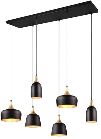 Trio Leuchten Pendelleuchte Chiraz 310500632, Metall Schwarz matt/goldfarbig, exkl. 6x E14