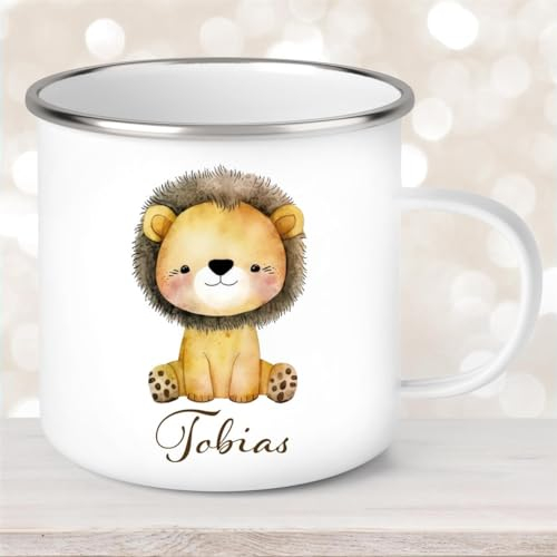 Tasse Wunschname Löwe #1 Emaille Kinderbecher