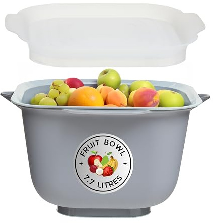 Premier Housewares Sturdy Three Pc Fresh Cut Fruit Bowl | Plastic Constructed Fruit Bowl with Lid for Kitchen | Airtight Seal Serving Bowl | Frosted Lid Bowl