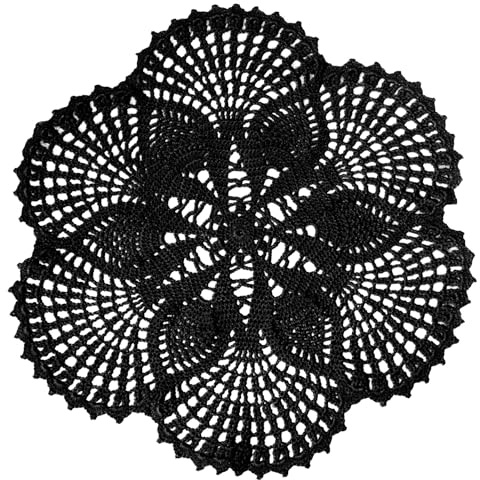 BOMHCS Napperon rond fait à la main en dentelle au crochet de 39,4 cm à 44,5 cm, 6 pétales de fleurs, dessous de verre, napperons vintage (1, noir)