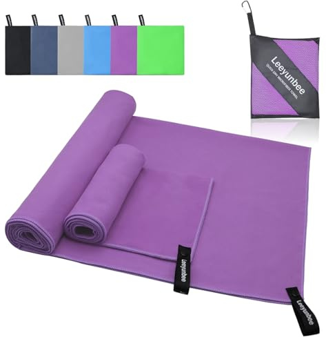 Leeyunbee Juego de 2 Toallas de Microfibra, 160 x 80 cm Toalla de Viaje y 80 x 40 cm Toalla Gimnasio, Toalla Deportiva de Secado Rápido, Toalla Microfibra Compacta para Gym, Camping y Sauna (Morado)