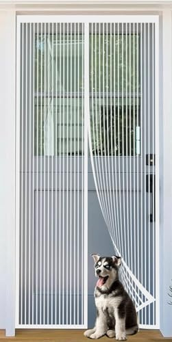 Mosquitera para puerta de balcón, montaje fácil con adhesivo sin necesidad de taladrar, la cortina magnética es ideal para la puerta del balcón (Blanco, 120 x 220 cm)