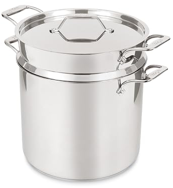 All-Clad Simply Strain Stainless Steel Stockpot, Multipot with Insert & Lid, 16 Quart Induction Oven Broiler Safe 600F, Strainer, Pasta Strainer with Handle, Steamer Pot, Pots and Pans, Silver