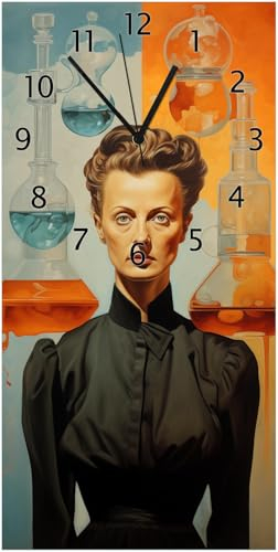 Wallario Design-Wanduhr Visionäre Chemikerin aus Glas, Motiv-Uhr Größe 30 x 60 cm, Schwarze Zeiger