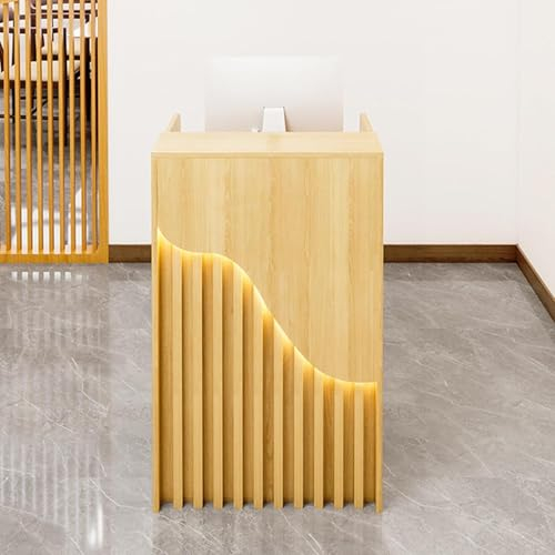Kleine Empfangstheke, Goldene Empfangstheke Mit Led-leuchten, Kassentheke, Tragbarer Podiumsständer, Kreatives Gitterholz, L-förmiger Kassenschrank Für Kirchen, Rednerpult, Klassenzimmer, (Color:Gold)