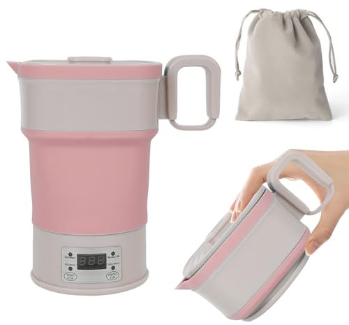 2 in 1 Bollitore da viaggio pieghevole, 0,8 L Campeggio Elettrico tazza d'acqua con Temperatura Costante di 80 gradi, scaldabagno multiuso, piccolo bollitore in silicone
