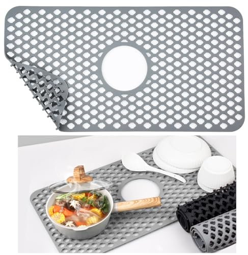 Chewtoyo Heat-Proof Grid Sink Protector, Kitchen Stainless Steel Ceramic Sink Bottom Non-Slip Drain Sink Mat, Silicone Accessory Grate for Sink
