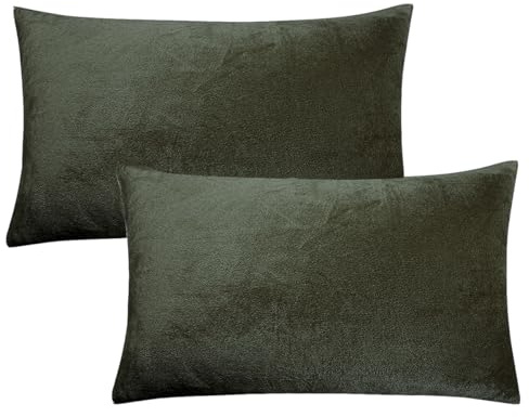 Soifox 2er Set Kissenbezug 40 x 80 - Olivgrün Samt Zierkissenbezüge Weich Flauschig Kuschelig Kissenbezüge Deko Kissen Sofakissen Lendenkissen Wurfkissenbezug Schlafzimmer Kissenhülle