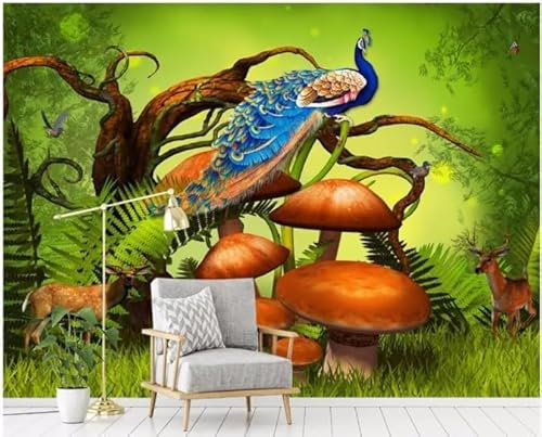 Tzxztt Peacocks Mushrooms Moose Modern 3D Wallpaper Embossed Silk Neutral Tones Material Ideal for Living Room Bedroom-200cm×140cm