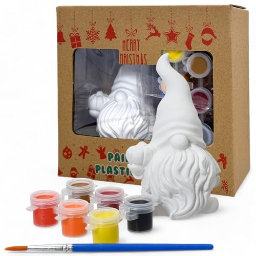 MIJOMA DIY Christbaumschmuck Set - Weihnachtsdekoration zum Personalisieren & Bemalen, 6 Farben & 1 Pinsel, Weihnachtsfiguren, Weihnachtsschmuck Bastelset Kinder & Erwachsene (Figur Weihnachtswichtel)
