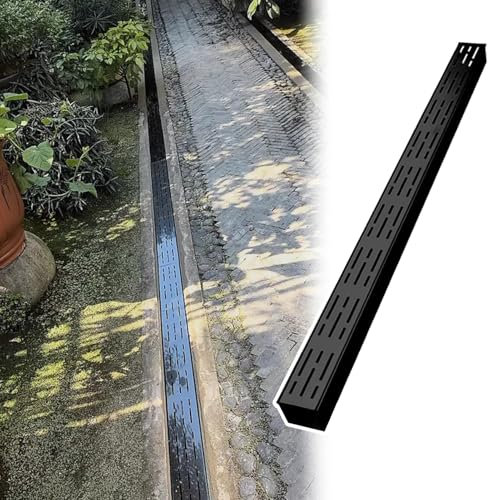 WhamtL Abflussrinne Aussen Schwarzer Hof-Abflusskanal aus Edelstahl 304, Entwässerungsgraben-Set Unter Deck, Außenabflussrohr für Gehwege, Wasserumlenkrinne, Entwässerungsrinne(3.5x3cm(1 3/8x1 1/8))