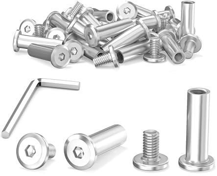 40 Stück M6x25mm Verbindungsschrauben, Hülsenschrauben, Edelstahl A2 V2A, Möbelschrauben, Schrankverbinder mit Sechskantschlüssel für Schränken, Schränken, Holzbret