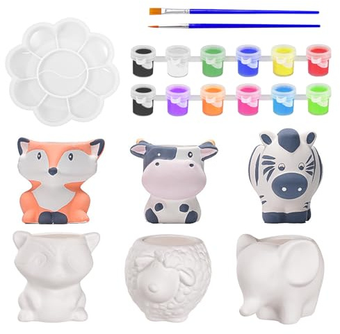 EliphonTowne Paint Your Own Ceramic Succulent Planter Pots - 6 Sets Cute Pottery Painting Kit, Pottery Kit for Adults, Plant Pot Sets for Kids, Potted Gifts for Kids/Teenagers/Adult
